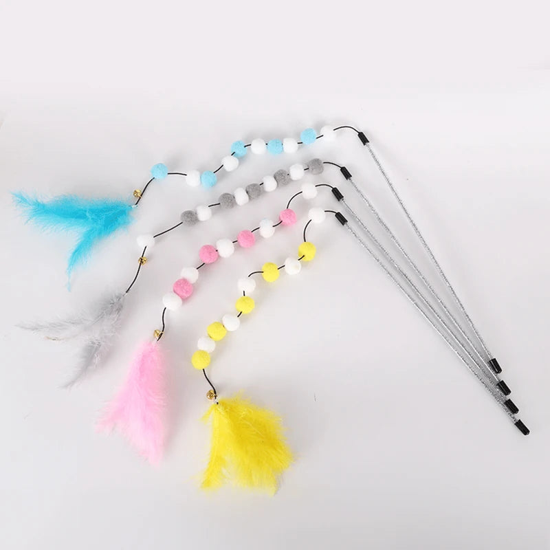 Interactive Cat Teaser Wand with Bell & Feathers