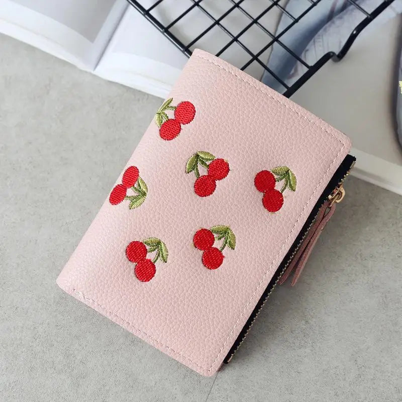 Cherry Embroidered Mini Wallet
