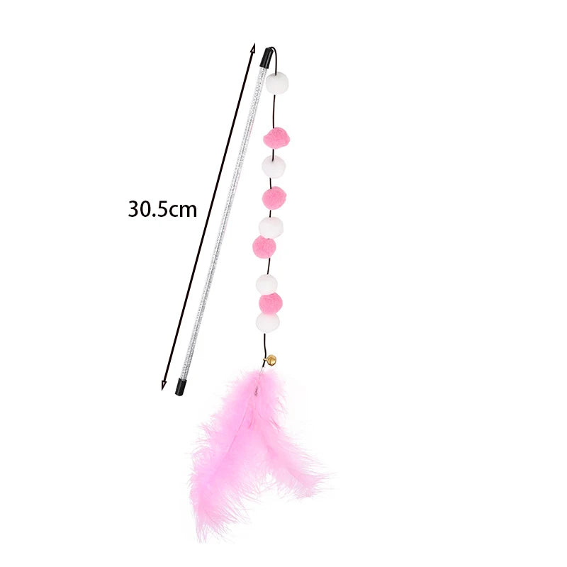 Interactive Cat Teaser Wand with Bell & Feathers