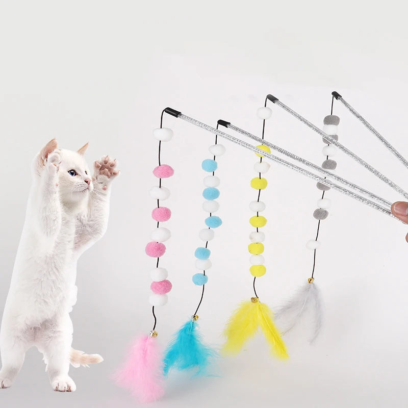 Interactive Cat Teaser Wand with Bell & Feathers