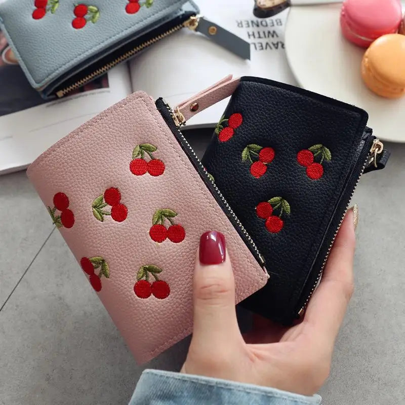 Cherry Embroidered Mini Wallet
