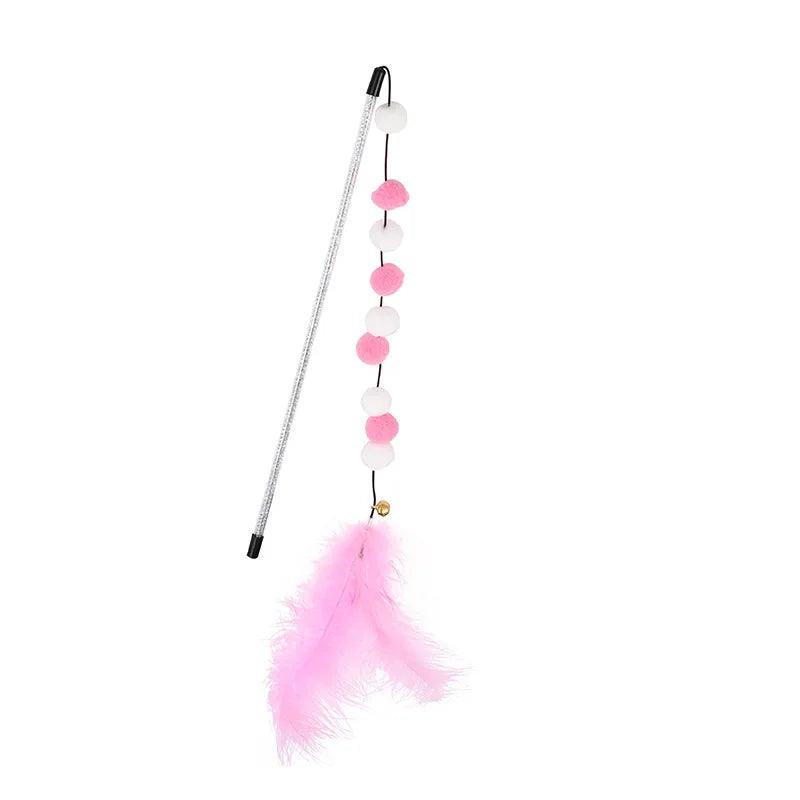 Interactive Cat Teaser Wand with Bell & Feathers