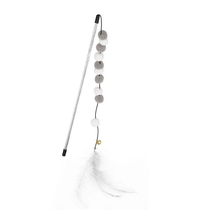 Interactive Cat Teaser Wand with Bell & Feathers
