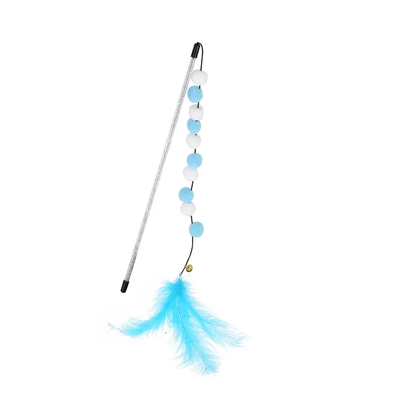 Interactive Cat Teaser Wand with Bell & Feathers