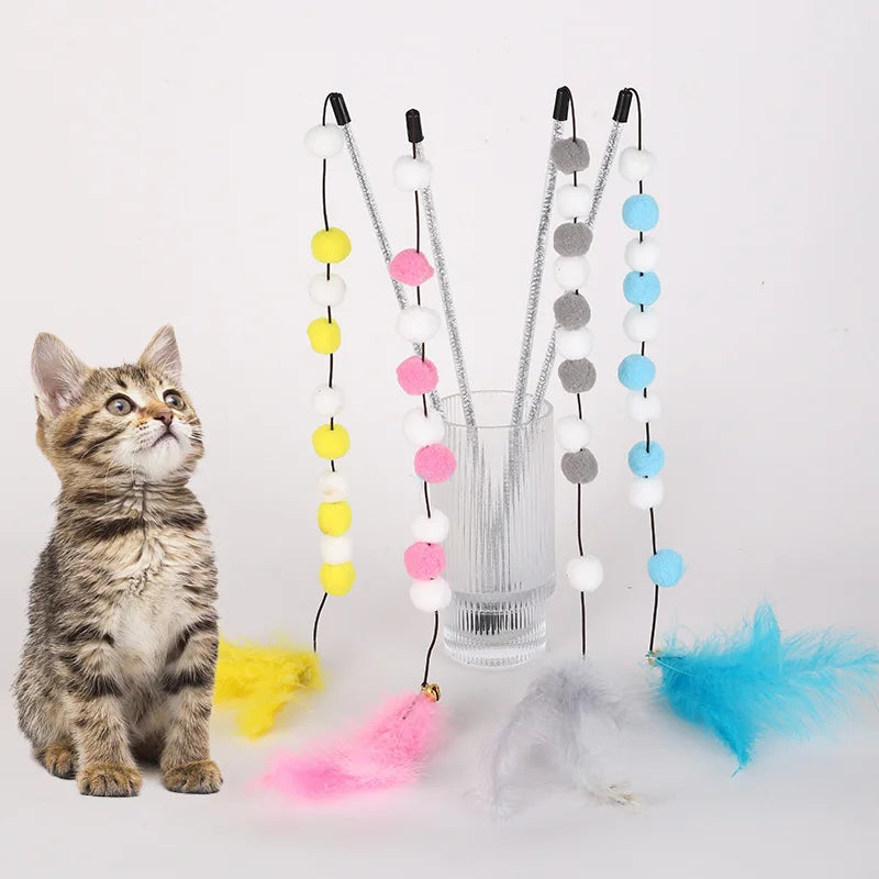 Interactive Cat Teaser Wand with Bell & Feathers
