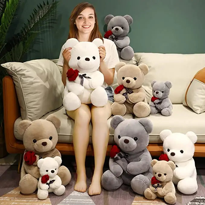 Teddy Bear Holding Rose – Soft Plush Gift for Anniversaries & Special Occasions